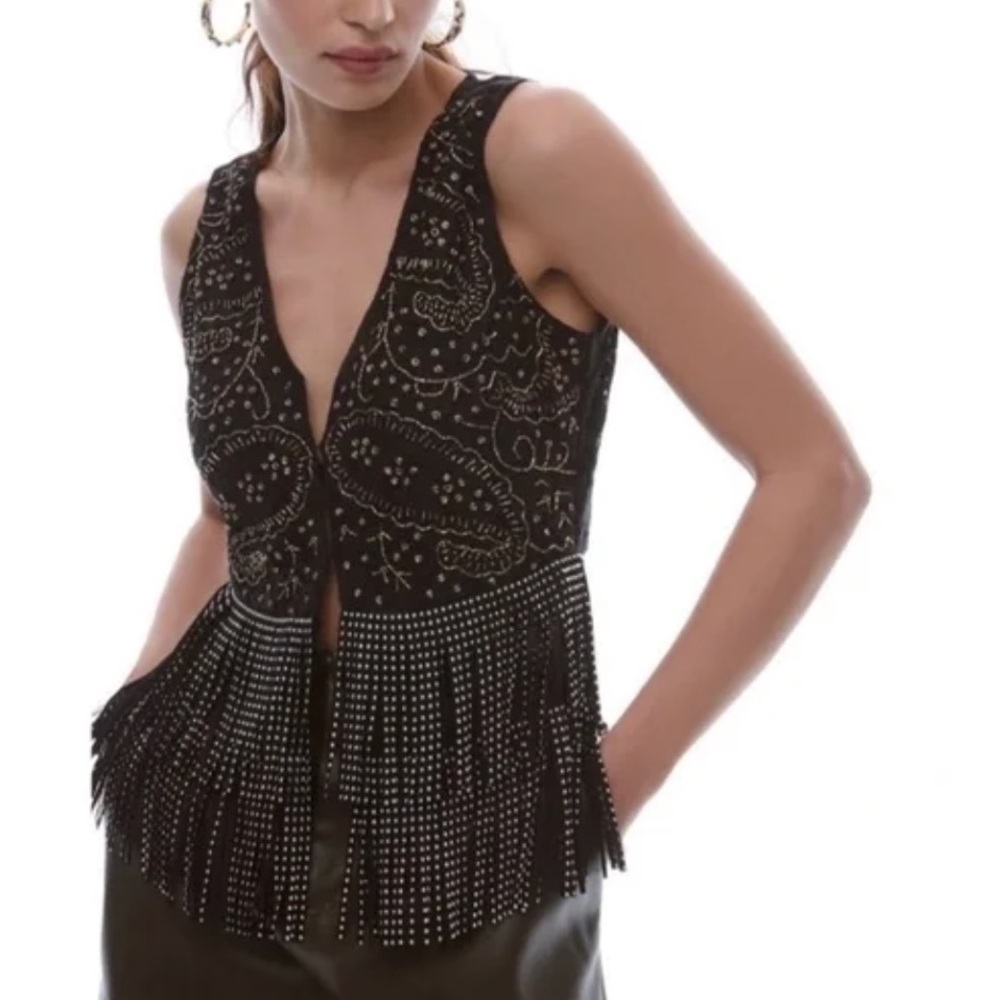 Anthropologie Verb by Pallavi Singhee Beaded V-Neck Festival Boho Vest Top